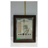 Framed collection of liberty coins and stamps, 14