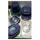 Pyrex group, clear bakeware. Some with plastic