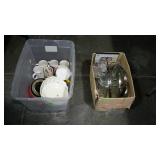 Two box lots, pots and pans glass lids, coffee