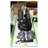 Pro tec safety helmet, knee pads, and pair of