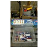 Skid lot: lidded tote with flags and paper pads,