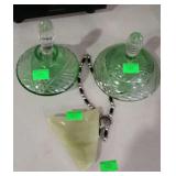 Dresser items- Green cut-to-clear perfume & powder