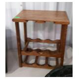 Oak wine rack with stemware glass holder, holds