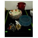 Kitchenware, champagne bucket, silverware, plates