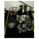 Silver plate items, ice bucket, pedestal bowl,