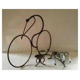 Metal decor lot. Iron bicyclist, candle stand and
