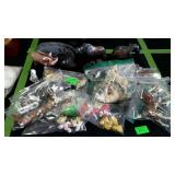 Animal lot: carved stone, glass and plastic.