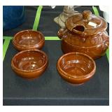 Bean pot and three bowls no ladle