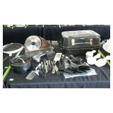 Meat slicer, roaster pan, utensils etc