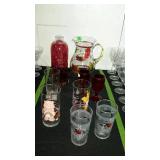 Misc glassware - fall decorated water pitcher,