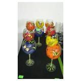 Nine hand painted stemware glasses with floral