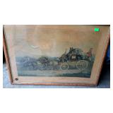 Framed print of stage coach and drivers, caption