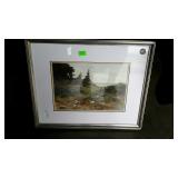 Framed print of a boat and woods measures 21