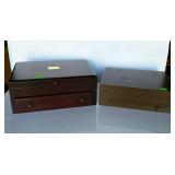 Silver flatware chests with bottom drawer. One is