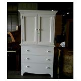 White modern 2 pc armoire cabinet, top hutch with