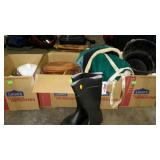 Horse accessories lot, 4 boxes includes, bucket,