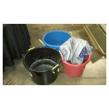 Two nice muck buckets blue one black color, also