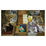 Box lot group, movie tape holders, light bulbs,