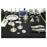 Decor lot with 3 sterling candle holders, (2 towl)