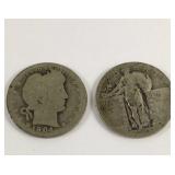 Two Quarters: 1904 Barber Quarter and 1928-S