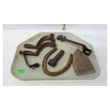 Cast handle lot, crank, wrench, 2 handles, horse
