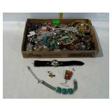 Group of costume jewelry small box flat of misc