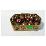 Vanity dish with decor amber colored glass ball