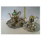 Two silver plate coffee service sets, one has