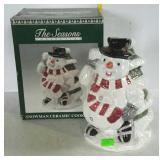 Snowman ceramic cookie jar with box, 11" tall,
