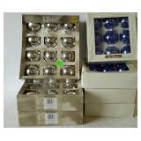 Glass holiday ornaments, three boxes of silver