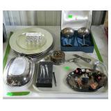 Entertaining group, five plate chargers, salt &