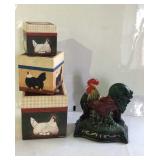 Rooster decor, cast iron napkin holder and