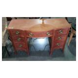 Wooden knee hole desk, with seven drawers,