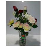 Artificial flower arrangement, in glass vase