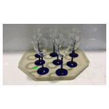 Eight blue stem wine glasses
