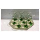 Eight martini glasses