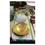 Group lot with colored snack plates, coffee jar,