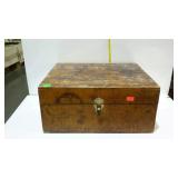 Wooden storage box with hinged lid. Brass