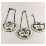 3 Porcelain Liquor Bottle Tags Decanter Name Tags