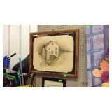 Framed wall decor picture signed 24x20