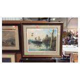 Duck scene picture signed 31x27