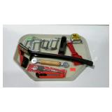 Tool lot, 4 "C" Clamps, grill brush, rasp, tape