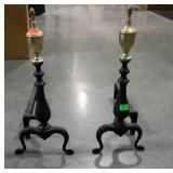 Cast iron and brass andirons, by Bennett