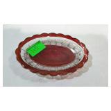 Souvenir ware, ruby & clear- oval pin tray, etched