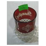 Souvenir ware, ruby & clear - 3-1/2" glass, etched
