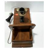 Vintage oak wall phone- 10" x 21", 16" deep,