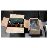 Misc, two boxes - glasses, stemware, & bottles -