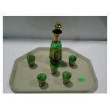 Cordial decanter with five glasses - enameled