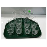 Glass - Two etched pitchers, and set of eight high