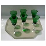 Stemware - set of six  green with clear base